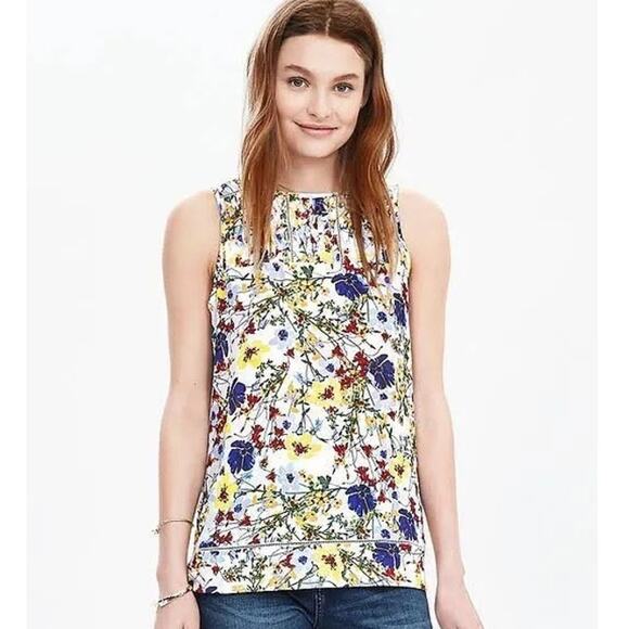 Banana Republic Women's Blouse Smocked Floral Sleeveless Top Sz M - Picture 1 of 7